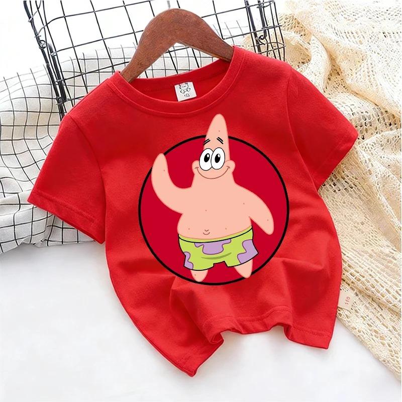 Cute SpongeBobs T-shirt Kids Anime Round Role Boys Girl Toddler Cotton Streetwear Tees Casual Short Sleeve Childern Clothes Tops