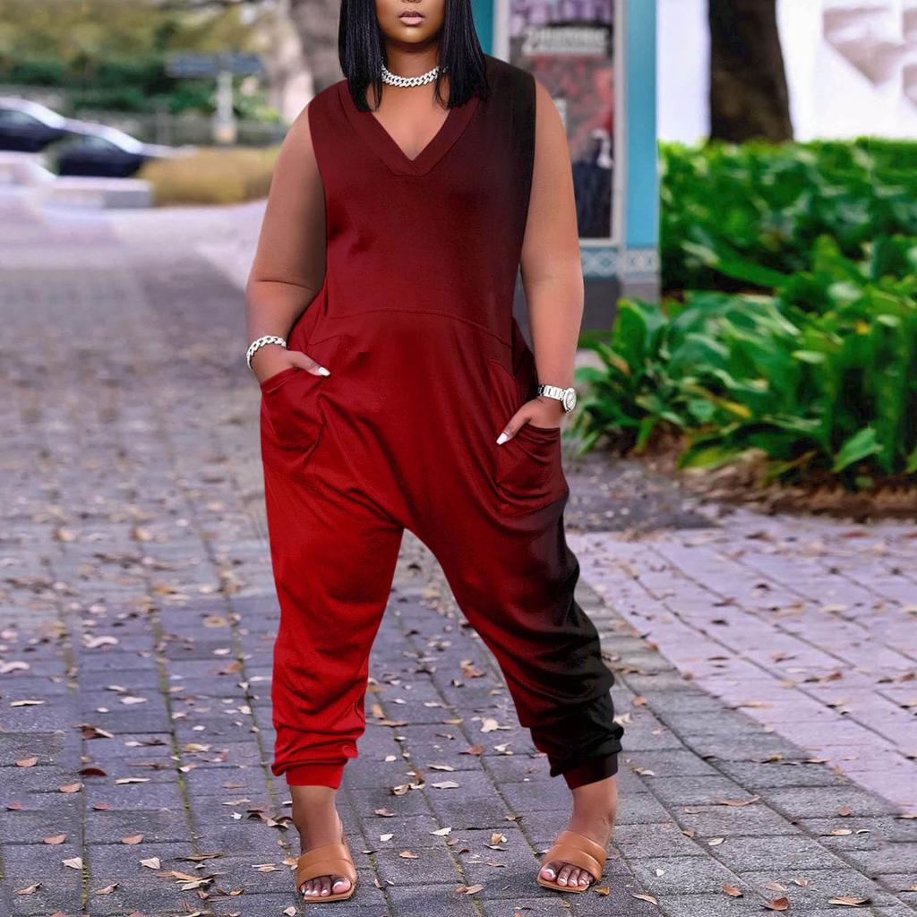 Женский повседневный комбинезон больших размеров без рукавов с градиентом тай-дай и карманами