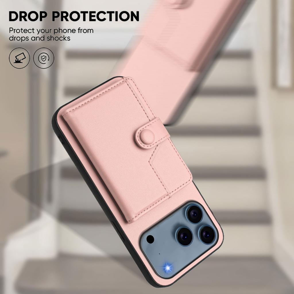 For iPhone 17 Pro Case RFID Blocking Card Holder Kickstand TPU+PU Leather Phone Back Cover