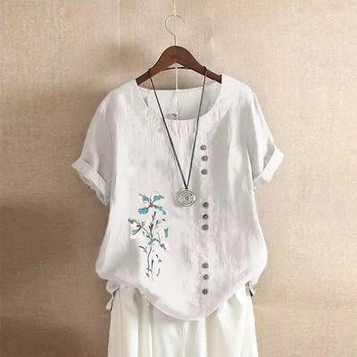 Ретро большие размеры повседневная свободная хлопковая льняная футболка с короткими рукавами женская одежда из хлопка и льна женская одежда больших размеров