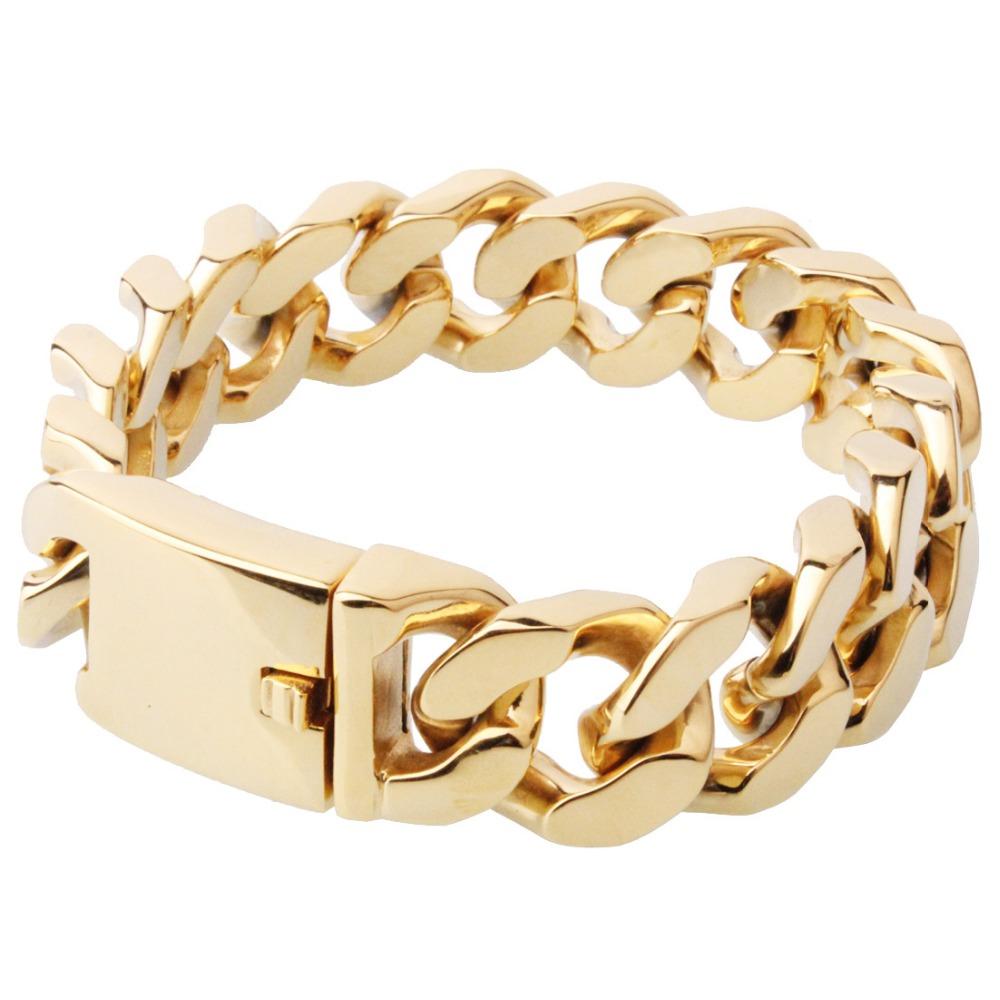 20mm Arrive Cool Buckle Stainless Steel Gold Color Cuban Curb Chain Men's Boys Bracelet Bangle Jewelry Xmas Gift