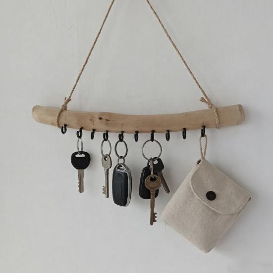 Натуральный Держатель для украшений из коряги Бохо Деревянная вешалка с 10 крючками Ручная работа Деревенский настенный органайзер для подвешивания украшений Ракушек