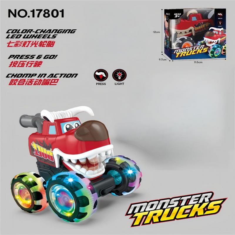 HX Press & Light Up Monster Truck Toy, Inertia Powered Off-Road Vehicle with Rolling Wheels Lights, Shark/Crocodile/Dinosaur/Bull King Model
