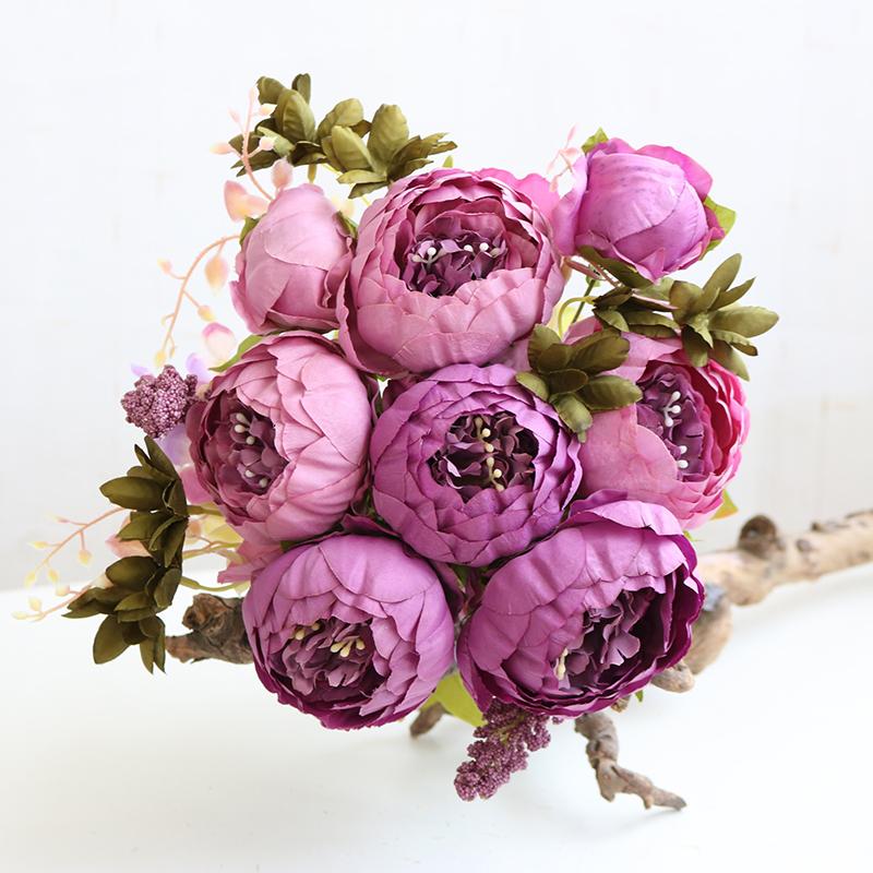 13 Heads Silk Peony Artificial Fake Flowers Wedding Bouquet Home Party Decor