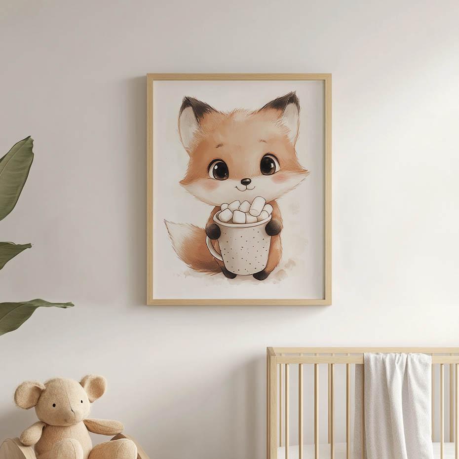 Plakat Uroczy Lisek Z Ciepłą Czekoladą Plakat Uroczy Lisek Z Ciepłą Czekoladą, 50X70 Cm, Bez Ramy, Płótno Premium Na Blejtramie