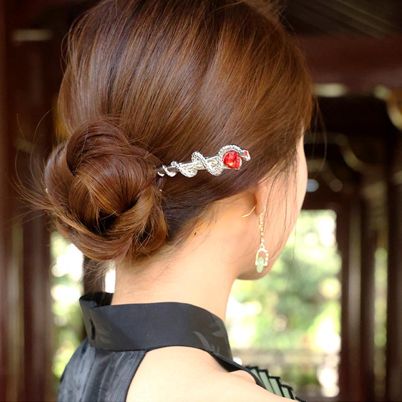 1 шт. аксессуары для волос китайская заколка для волос Advanced Feeling Serpentine Gemstone шпилька для волос в стиле панк змея для волос регулируемая со стразами