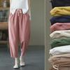 Women's Cotton Linen Elastic Waist Casual Summer Harem Pants with Lace-Up Design