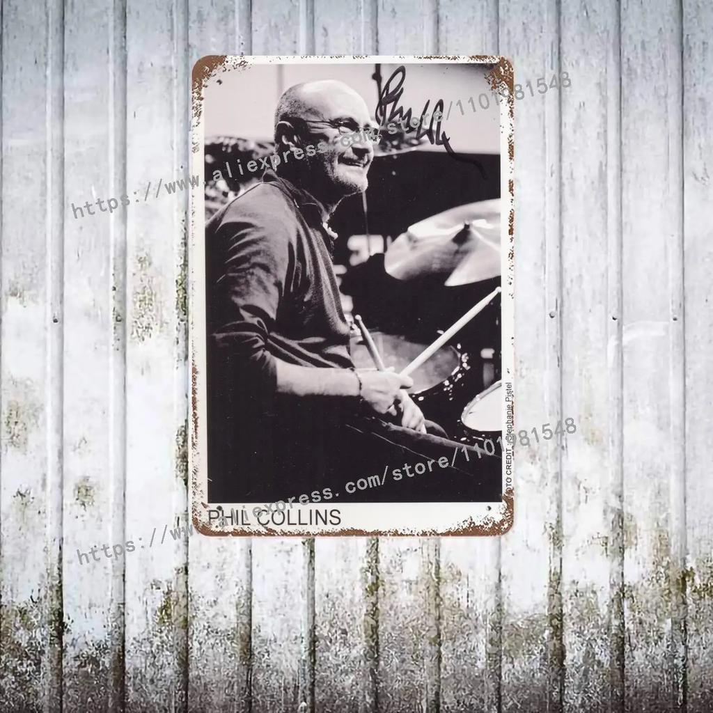 Фил Коллинз Барабанщик металлический Декор Постер Винтажная Жестяная Табличка Металлическая Табличка Декоративная Табличка для Паба Бара Мужской Пещеры Клуба Настенное Украшение