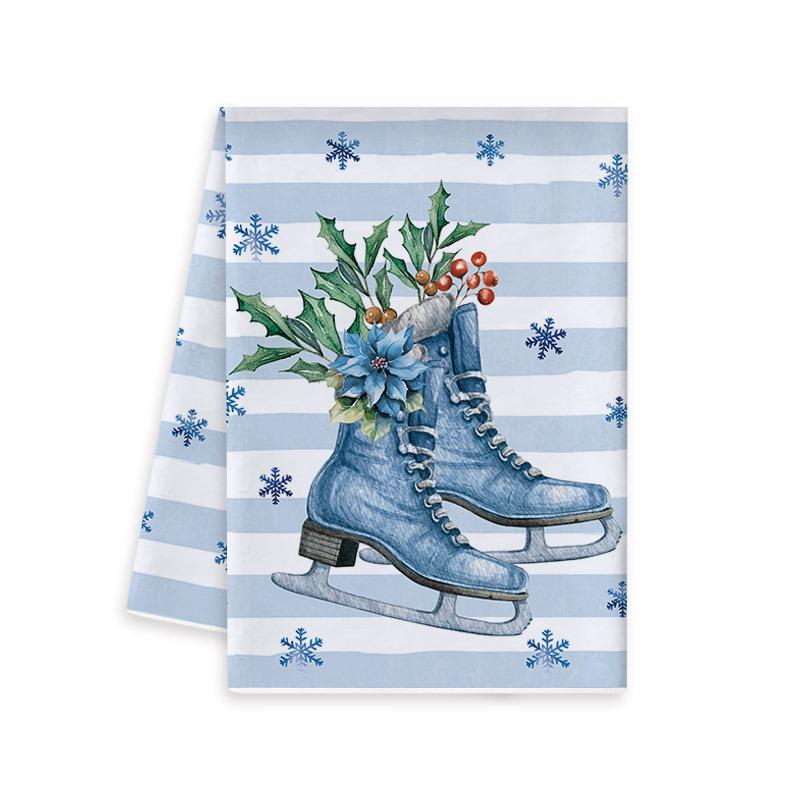 Blue Christmas Kitchen Towel & Dishcloth Combo Set