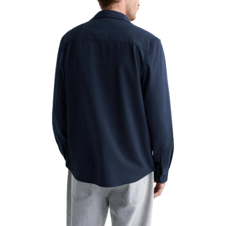 Zara Однотонная однобортная рубашка с длинным рукавом и заостренным воротником, мужские рубашки синего цвета 01063340401-33