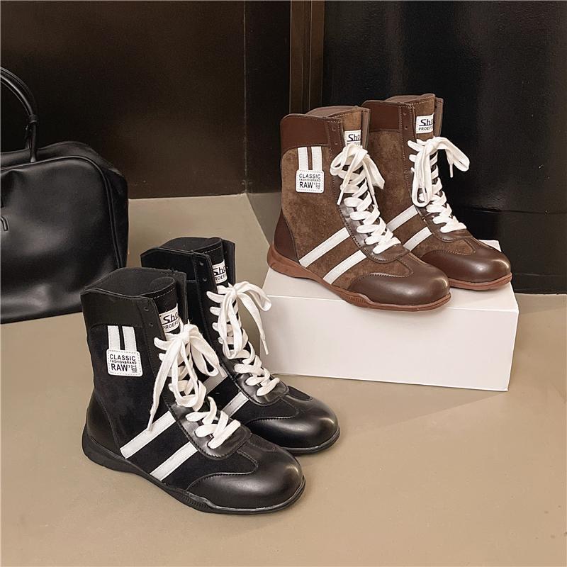 Fashion Retro Brown Suede Thick Bottom Ankle Boots Women 2025 Winter Comfort Non Slip Lace Up Flats Sneakers Woman's Y2K Casual Shoes