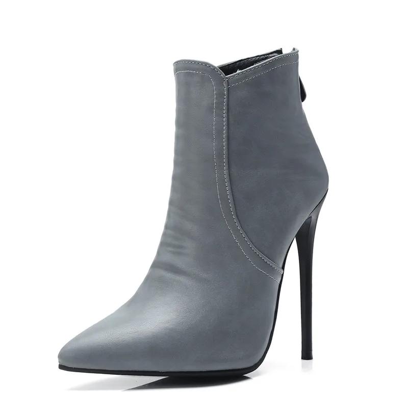 Fashion Black Women's Ankle Boots Autumn Winter Fashion Pointed Toe Ladies Shoes Heeled Sexy Nightclub Short Boot Grey Large Size 45