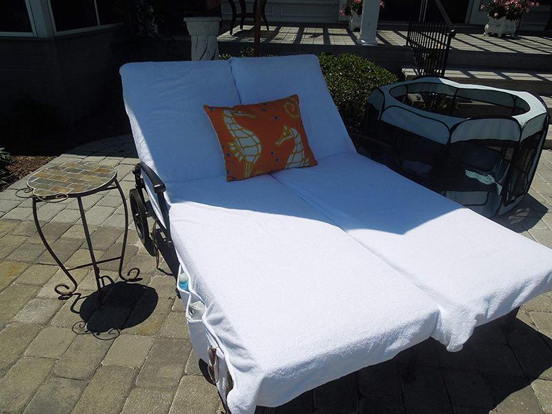 Белое хлопковое пляжное полотенце для шезлонга - 320 г/м²