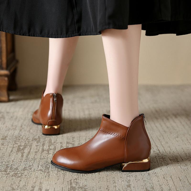 Женские модные ботильоны оверсайз для осени и зимы Новые ботинки из кожи с круглым носком, на низком каблуке и на молнии