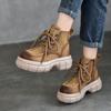 Genuine Leather Thick Sole Boots Vintage Versatile Lace Up Cowhide Short Boots