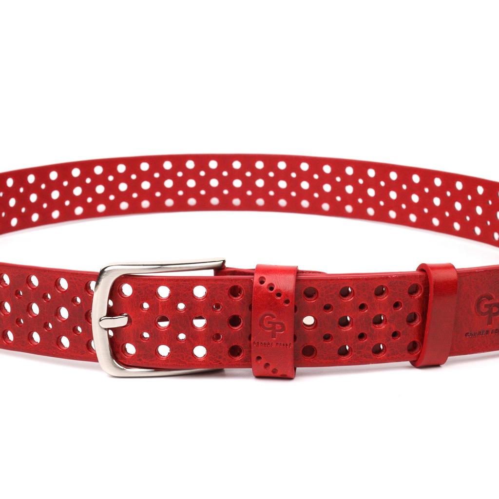 Ремень женский с перфорацией из натуральной кожи GRANDE PELLE Leather Belt 21477 Красный
