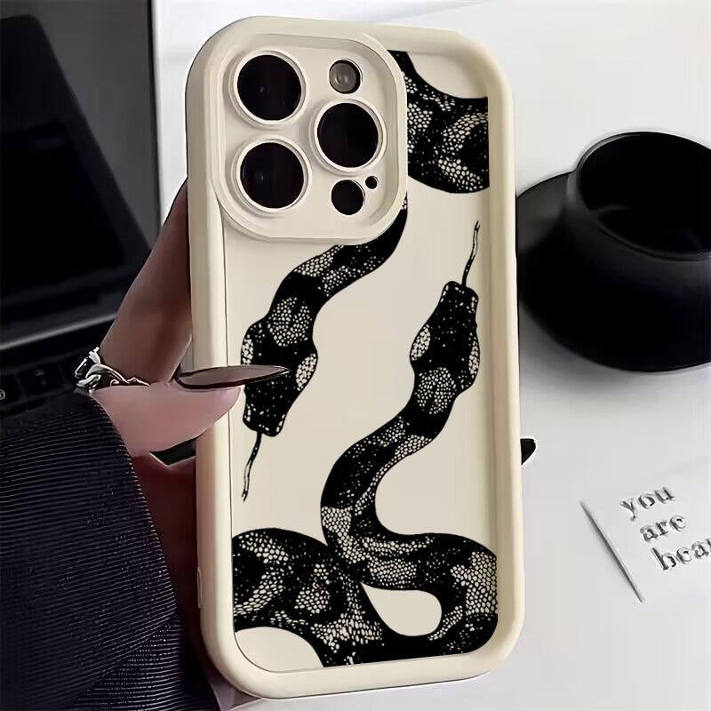 Black Snake Print Phone Case For iPhone 16 15 14 Pro Max 13 12 11 XS X XR 7 8 Plus SE 2022 Shockproof Candy Soft Silicone Cover