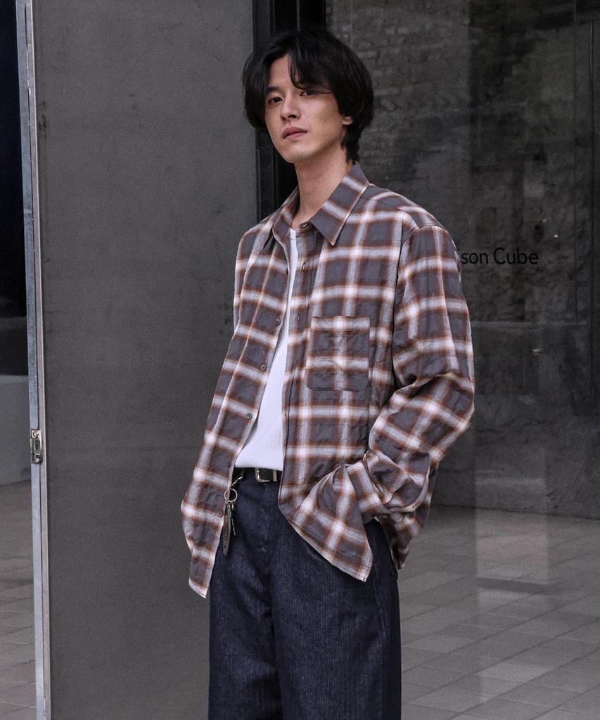 MOOD INSIDE Light Flannel Check Overshirt_Smoky Brown