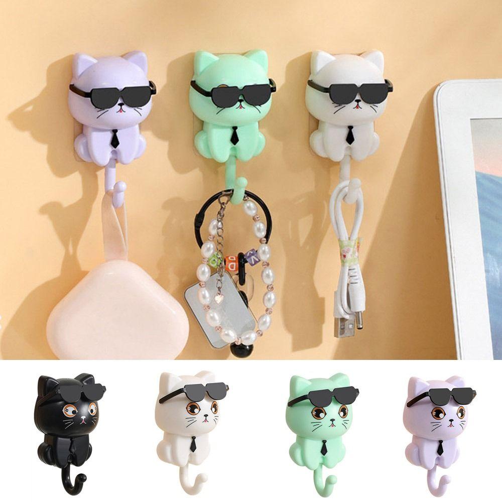 Creative Plastic Cartoon Cat Hooks Decorative Wall Hanging Key Hangers Waterproof Sunglasses Cat Hooks Bathroom