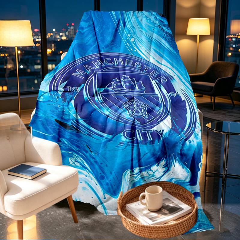 Manchester City FC Print Blanket - Soft & Comfortable, for Bedroom, Travel, Sofa, Home Decoration - Birthday Christmas Gift for Friend