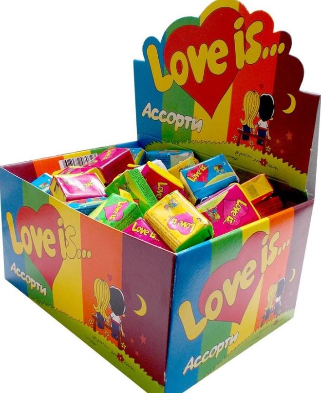 Жевательные резинки Лав из Любовь это с вкладышами о любви микс из пяти вкусов 420 г 100 шт