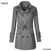 Double-Breasted Grey Wool Trench Coat with Belt - Stylish Men's Winter Outerwear