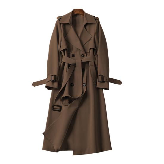 Women's Trench Coat Double-Breasted Classic Lapel Overcoat Windproof Long Belted Jacket Fall Outerwear with Pockets