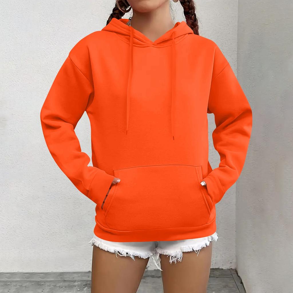Women's Fashion Casual Sweatshirt Solid Color Hooded Pullover Sweatshirt With Pocket