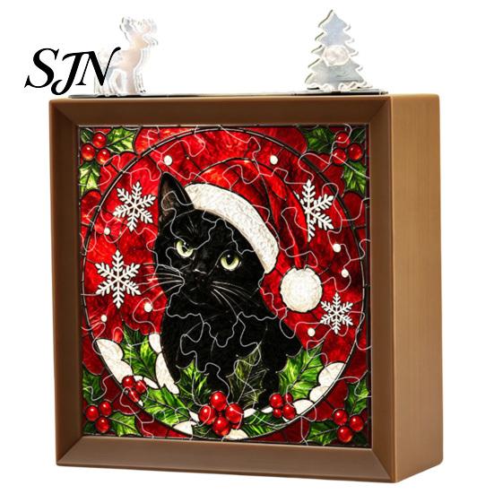 DIY Bedside Lamp Decor Christmas Acrylic Puzzle Night Light, Wooden Frame Hand-Assembled Jigsaw Soft Glow Light Lamp, Creative Home Desktop