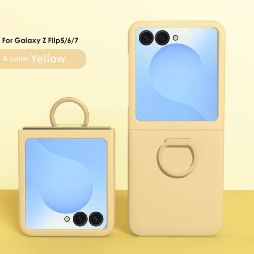 Gradient Skin Feel Hard Shell Phone Case with Ring for Samsung Galaxy Z Flip 7 6 8 Flip7 Flip8 Large Window Protect Back Cover