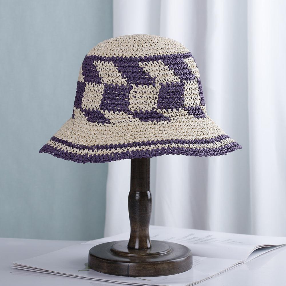 Летняя радужная полосатая панама Женская вязаная крючком пляжная шляпа-рыбак Складная ручной работы Плетеная шляпа от солнца Женская панама