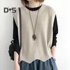 Women Knitted Vest Autumn Winter O Neck Solid Color Wavy Hem Warm Soft Loose Casual Female Ladies Waistcoat Sleeveless Top Knitwear