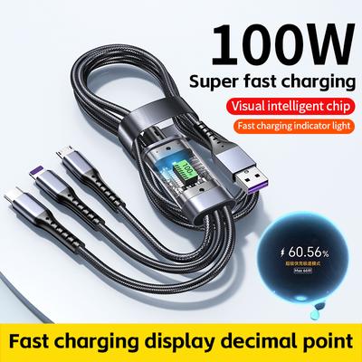 3 в 1 100 Вт прозрачный кабель для быстрой зарядки Type C Usb Micro для iPhone Samsung Huawei Xiaomi Pilot Lamp Charger Usb C