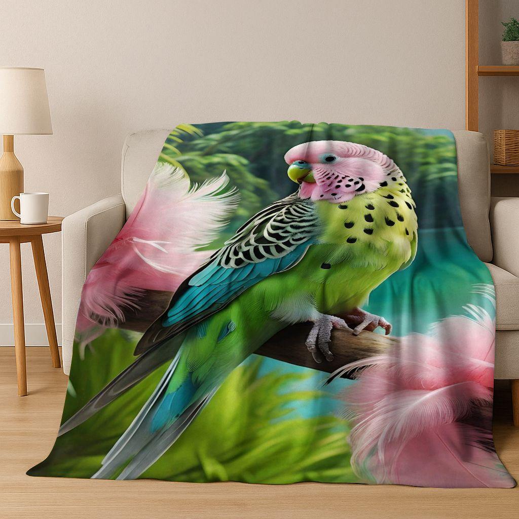 Colorful Tropical Parrot Macaw Natural Birds Art Flannel Blanket,Cozy Soft Throw Blanket for Home Bedroom Bed Sofa Cover Kids