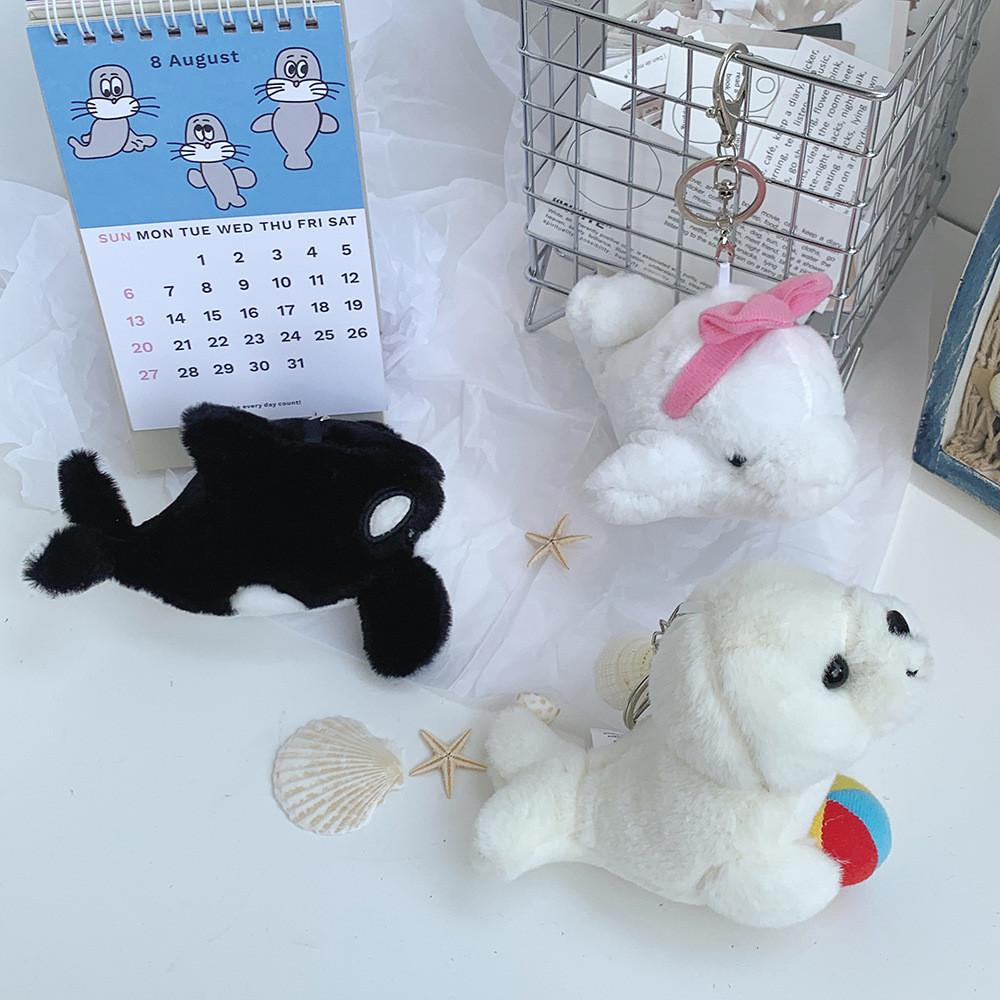 Cute Soft Plush Sea Animals Keychain Whale Dolphin Seal Backpack Accessory