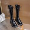 Long Boots for Women, But Over the Knee, New Autumn and Winter Knight Boots, Small Inner Height Increase, Thick Sole and Thin Lace-up High Tube