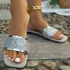 Большие размеры, новые однотонные сандалии с блестками, женская летняя верхняя одежда, модные пляжные женские сандалии и тапочки с квадратным носком и открытым носком на плоской подошве