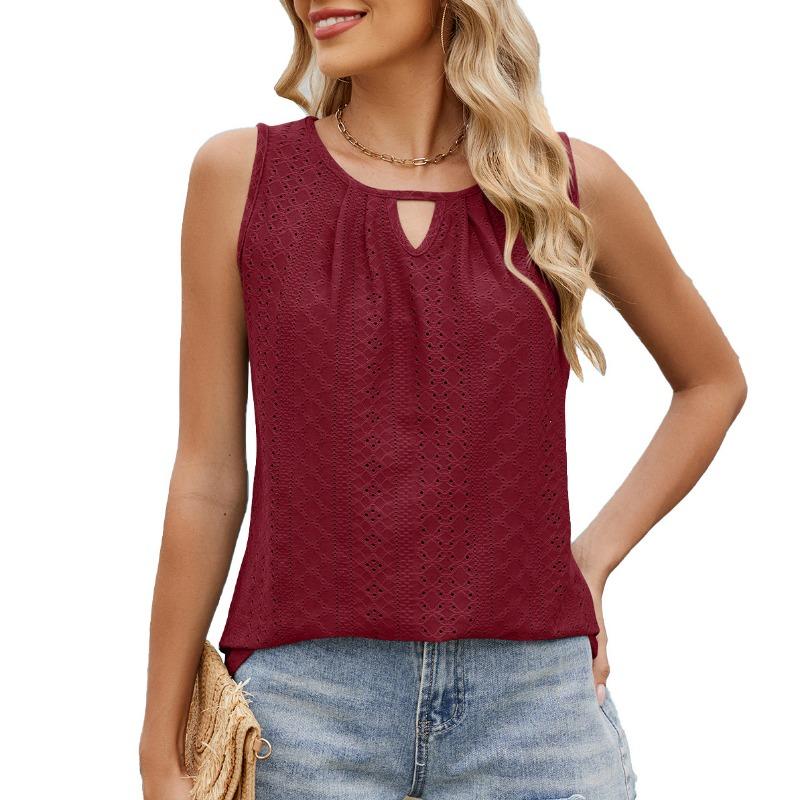 Женская футболка без рукавов с круглым вырезом и плиссировкой, весна-лето