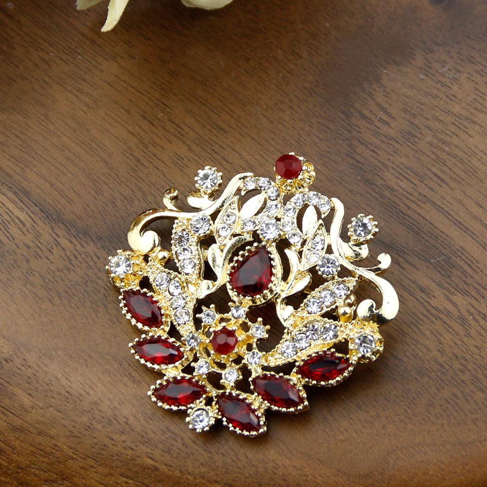 Gold Color Crystal Flower Brooch Wedding Jewelry Women's Brooch Pins Bohemian Bridal Gifts