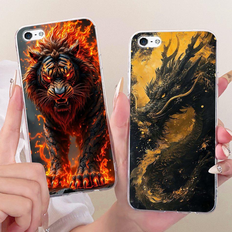 Для iPhone 5 5 SE (2016) 4 4s Крутой чехол для телефона с узором Дракон и Тигр Для iPhone5 iPhone4 Мягкие силиконовые TPU чехлы