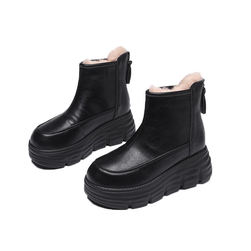 9965 Leather Snow Boots Women's Cotton Shoes Winter Velvet New Retro Short Boots Thick Sole