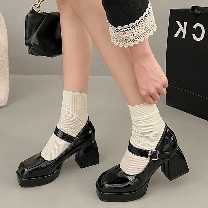 Новые туфли Мэри Джейн, женские модные туфли на толстой платформе, элегантные туфли на высоком каблуке в стиле ретро для офиса, праздничные туфли на толстом каблуке 42