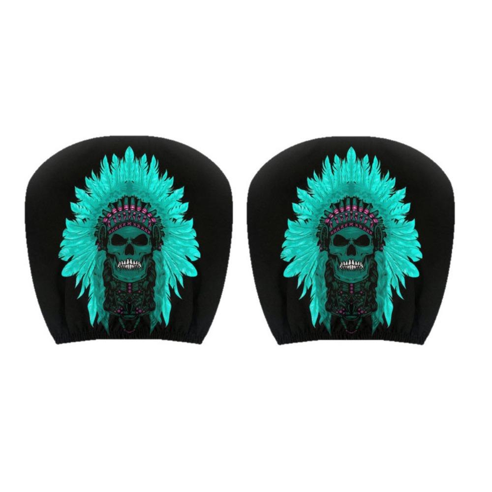 2 Pcs Ghost Headrest Covers 2D Stretch Neck Pillowcase Terrifying Car Interior Decor Universal Fit