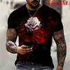 Размер XXS-6XL Большие размеры Футболки Топы Мужская винтажная свободная футболка Уличный повседневный свитер с круглым вырезом Принт розы Мужская футболка с коротким рукавом
