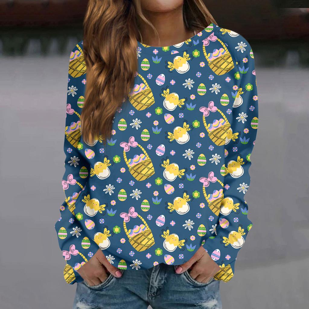 Женская мода повседневная толстовка с длинным рукавом и круглым вырезом с принтом