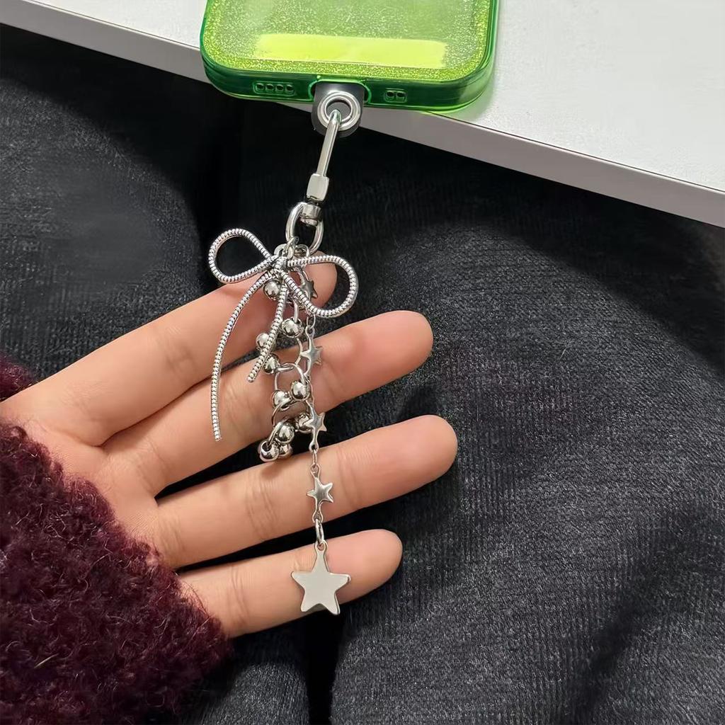 Брелок с подвеской в виде звезды и бантика для мужчин и женщин, ручной работы, аксессуар для рюкзака, стильный съемный шнурок для телефона