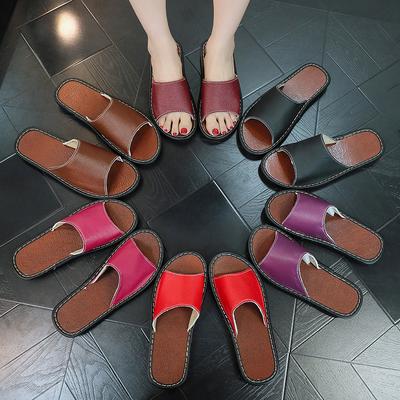 Ретро модные женские тапочки из натуральной кожи