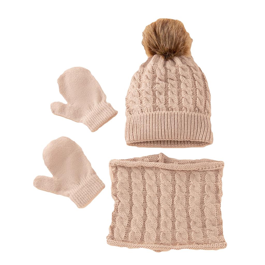 Toddler Baby Knit Hat Scarf Winter Warm Cap Gloves With Circle Loop Scarf
