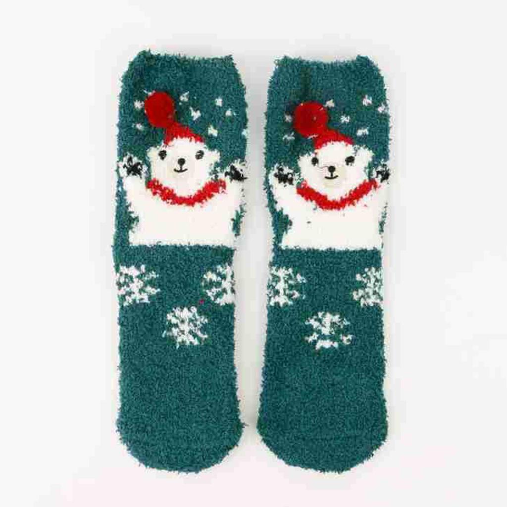 Женские рождественские носки Носки с рождественской елкой Утепленные теплые носки для сна из кораллового велюра Мультяшный лось снеговик