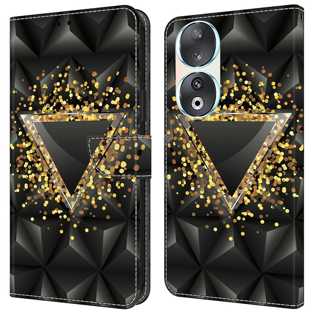 For Honor 90 Phone Case Pattern Print Magnetic Clasp Scratch-resistant Leather Cover